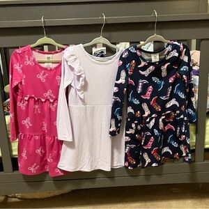Member’s Mark Girl Knit Dresses (3) Long Sleeve Boots & Bows Pink Purple Blue 3T